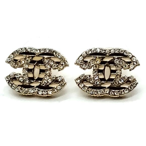 Auth CHANEL - Silver Clear Hardware Rhinestones post EarringsAuth - Picture 1 of 8